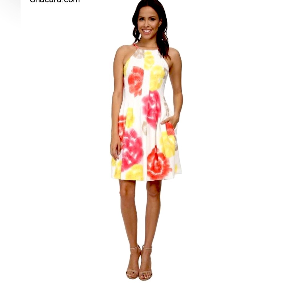 Calvin Klein Women’s Orange Floral Multicolor Sleeveless Dress, Size 4